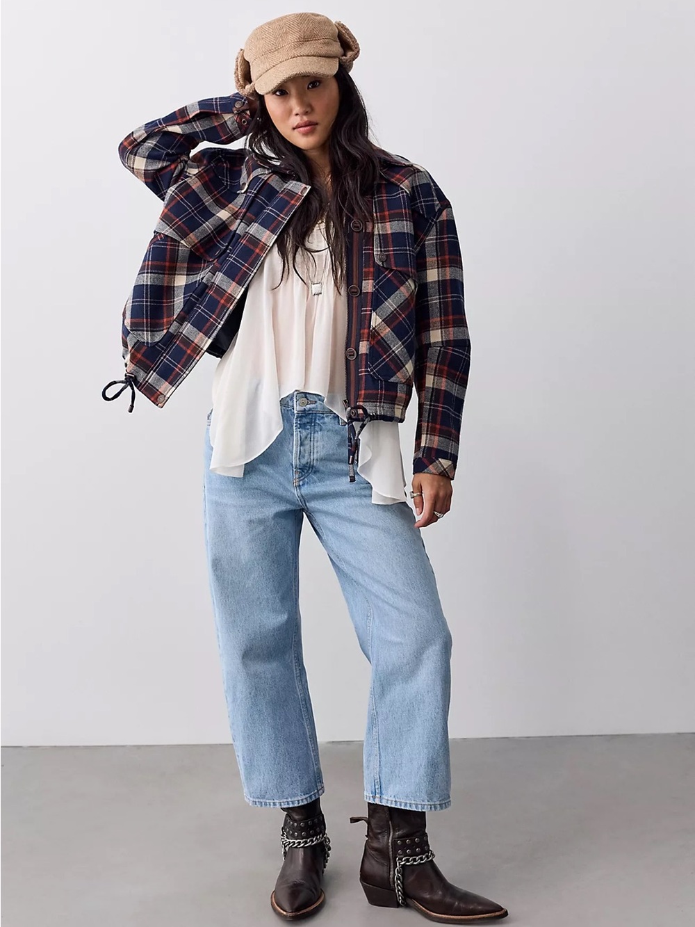 We The Free Navy & Burgundy Plaid Bomber Jacket